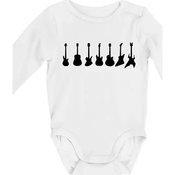 Kytary v řadě - Body kojenecké s dlouhým rukávem - Dlouhý r. 6-12 měs ( Bílá )