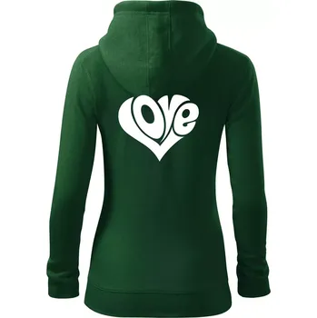 Dámská mikina Love nápis jednoduchý - Dámská mikina trendy zipper s kapucí - XL ( Lahvově zelená )