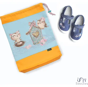 Školní sáček AUTORSKÝ pytlík na bačkorky SOVIČKY