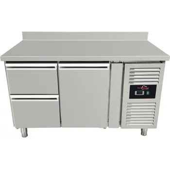 DASgastro Chladicí stůl se zadním lemem, 1 dvířky a 2 šuplíky vlevo