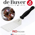 Obracečka de Buyer, 4232.01 OFFSET, děrovaná, nerezová ocel, 12 cm pracovní plochy, lze mýt v myčce na nádobí, ergonomicky tvarovaná rukojeť, protiskluzová úprava, očko pro zavěšení, výroba Francie