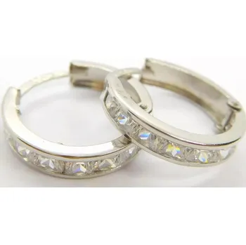 Náušnice Klenoty Budín Dámské gravírované zlaté náušnice kruhy z bílého zlata se zirkony 585/1,57gr HK2341 (Klenoty Budín Dámské gravírované zlaté náušnice kruhy z bílého zlata se zirkony 585/1,57gr HK2341)