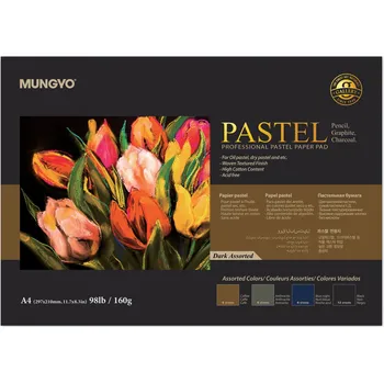 Umělecký papír Professionální blok na pastely Mungyo A4 – 30 listů, 160 g/m², 4 odstíny tmavých listů