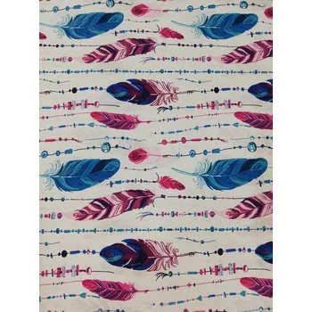 Bavlněná česká látka šíře 160cm - Růžovotyrkysová peříčka na bílé (50cm)