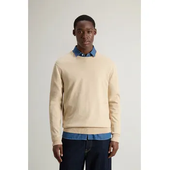 Pánský svetr SVETR WOOLRICH LOGO COTTON CREWNECK WHITE PEPPER