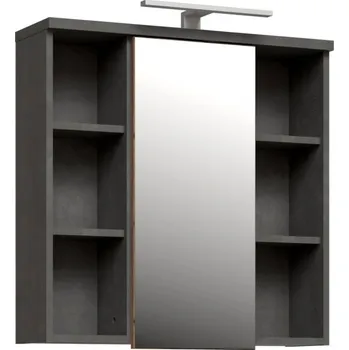 Koupelnový nábytek CANELU koupelnová horní skříňka se zrcadlem a osvětlením,tm.šedý beton/old-wood vintage,5 let záruka + vyzvednutí ZDARMA