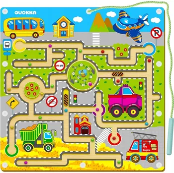 Dřevěná hračka DŘEVĚNÝ MAGNETICKÝ LABYRINT MONTESSORI VÝUKA DOPRAVNÍCH ZNAČEK