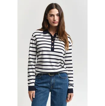 Dámská košile POLOKOŠILE GANT BRETON STRIPE LS PIQUE POLO CREAM