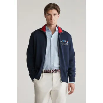 Pánský svetr SVETR GANT NAUTICAL FLAGS ZIPPED CARDIGAN EVENING BLUE