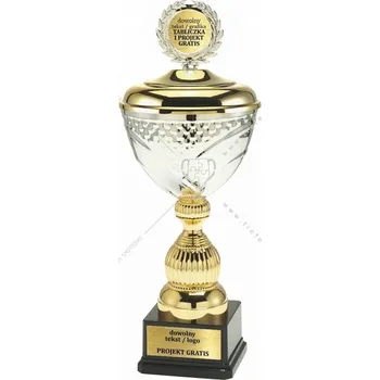 Zlato-stříbrná trofej s pevně uchyceným víkem. 45 cm + GRAVÍROVÁNÍ DÁREK