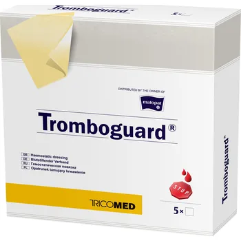 Krytí na ránu Tricomed Tromboguard obvaz pro zastavení krvácení 10 x 10 cm, 5 ks