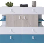 Meblar Komoda Planet PL8 Vyber provedení: bílý lux + dub + mořská