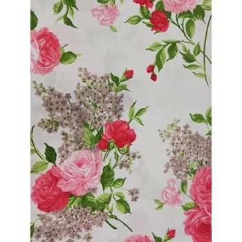 Bavlněná česká látka šíře 160cm - Růže a šeřík na bílé (50cm)