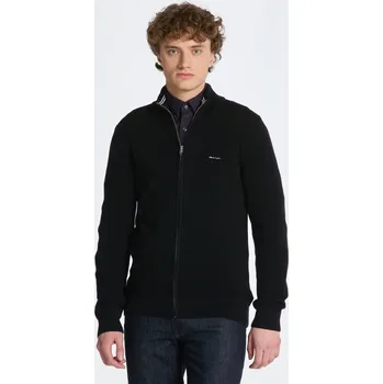 Pánský svetr SVETR GANT COTTON PIQUE ZIP CARDIGAN BLACK