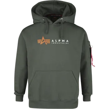 Pánské oblečení Mikina s kapucí z Alpha Industries - Mikina s logem Alpha - Muži - olivová