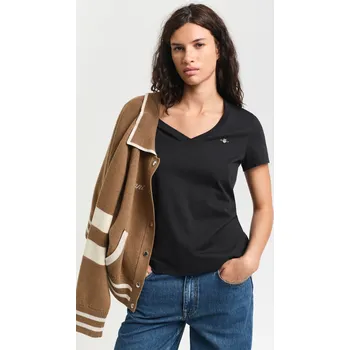 Dámské tričko TRIČKO GANT REG SHIELD SS V-NECK T-SHIRT BLACK