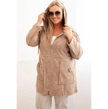 Dámská mikina Dámská mikina Plus Size s kapucí a kapsami, dekatyzovaná, camelová UNI