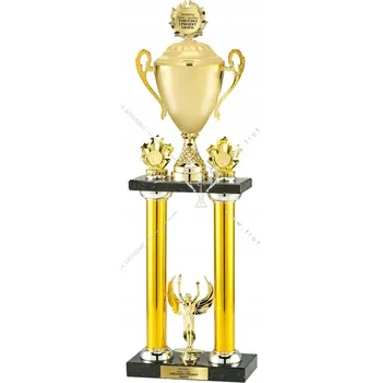 Vysoký zlatý kovový pohár na sloupové noze s víkem 75 cm + GRAVÍROVÁNÍ DÁREK