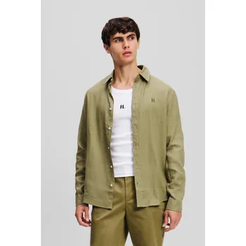 Pánská košile KOŠILE KARL LAGERFELD KL EMBROIDERY LINEN SHIRT DUSKY GREEN