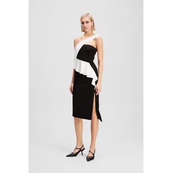 Dámské šaty ŠATY KARL LAGERFELD BW ASYMMETRICAL DRESS BLACK/WHITE