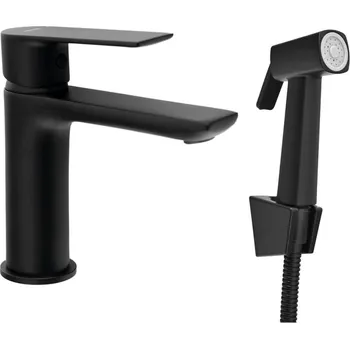 Vodovodní baterie Stojánková umyvadlová baterie s bidetovou sprchou, černá mat SK401B SK401B