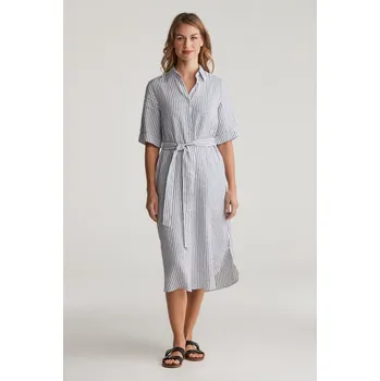Dámské šaty ŠATY GANT REG LINEN STRIPED SHIRT DRESS EVENING BLUE