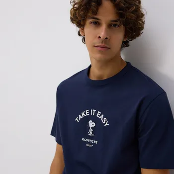 Pánské tričko Reserved - Bavlněné tričko Snoopy - tmavomodrá - 450EX-59X - 450EX-59X-XL