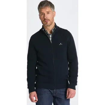 Pánský svetr SVETR GANT COTTON PIQUE ZIP CARDIGAN EVENING BLUE