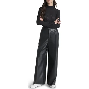 Dámské kalhoty KALHOTY DKNY FAUX LEATHER WIDE LE BLACK