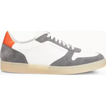 Pánská treková obuv PORSCHE DESIGN Gumsole Sneaker Obuv teniska kožená volnočasová bílá s šedými doplňky a výraznou oranžovou patkou (Elegantní a designové tenisky v přírodním vzhledu z hladké a semišové kůže s kontrastní patkou. Vyrobeno v Itálii.)