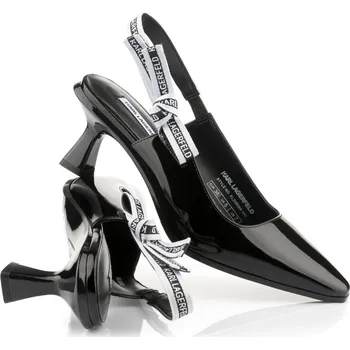 Dámské lodičky LODIČKY KARL LAGERFELD PANACHE II RIBBON SLING BLACK PATENT LTHR