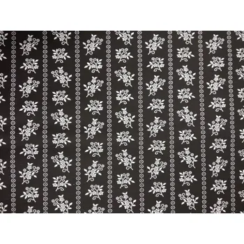 Bavlněná česká látka šíře 140cm - Kvítky na černé v pruzích (50cm)