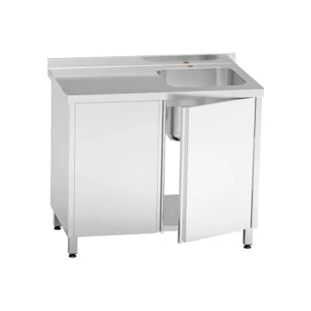 Nerezový dřez Dřez lisovaný 1x vpravo s křídlovými dveřmi, rozměr 1000x700x850mm - 1x dřez 400x500x300mm