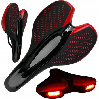 Sedlo na kolo SEDLO NA KOLO MTB S OTVOREM A USB SVĚTLEM ČERVENÉ SPORTOVNÍ