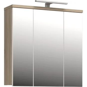 Koupelnový nábytek CANELU koupelnová horní skříňka se zrcadly a osvětlením, dub sonoma/bílý lesk, 5 let záruka + vyzvednutí ZDARMA