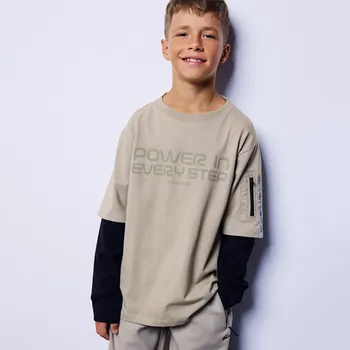 Dětská móda Reserved - Oversized tričko s&nbsp;dlouhými rukávy - světle olivová - 029FI-81X - 029FI-81X-140