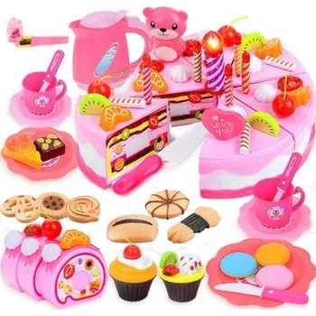 Dřevěná hračka LandToys růžový krájecí narozeninový Dort 80 ks.