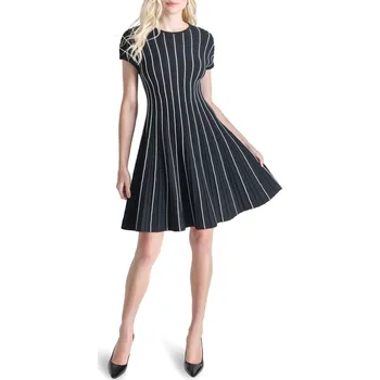 Dámské šaty ŠATY DKNY S/L RIBBED TIPPEDFIT BLK CREAM