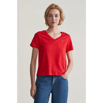 Dámské tričko TRIČKO GANT REG SHIELD SS V-NECK T-SHIRT BRIGHT RED