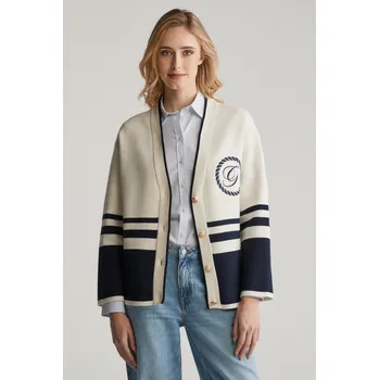 Dámský svetr SVETR GANT VARSITY V-NECK CARDIGAN CREAM