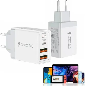 2 KS RYCHLÁ NABÍJEČKA NA TELEFON USB-C TYP C 2X USB 40W 4 PORTY PD + QC