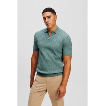 Pánský svetr SVETR KARL LAGERFELD MONOGRAM SSLV ZIP UP POLO SLATE