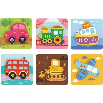 Dřevěná hračka TOOKY TOY Dřevěné Puzzle 6v1 Dopravní prostředky