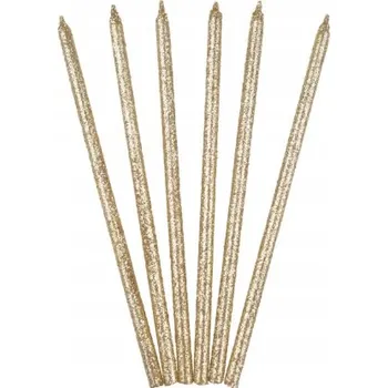 NAROZENINOVÉ SVÍČKY NA DORT DORT ZLATÉ EKO TŘPYTKY 14CM 6 KS