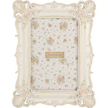 Rám na obraz Krémový antik fotorámeček s pastelovými květy - 16*2*21 cm / 10*15 cm