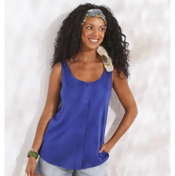 Jednobarevný top na knoflíčky modrá 54