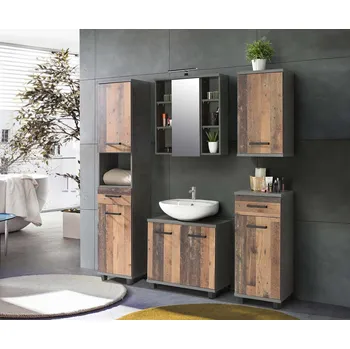 Koupelnový nábytek CANELU koupelnová sestava, tmavě šedý beton/old-wood vintage, 5 let záruka + vyzvednutí ZDARMA