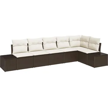 Zahradní sestava Sada zahradních pohovek 6 pcs Hnědá a krémová polyratan