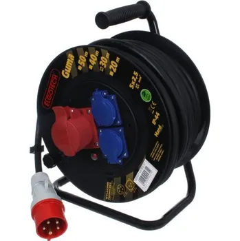 Napájecí kabel Prodlužovací Kabel bubnový 30m s navijákem, 3 zásuvky, silový, certifikovaný, pogumovaný, černý