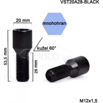 Šroubek na kolo Kolový šroub M12x1,5x28 kužel, vnitřní mnohohran, hlava 20mm, BIMECC